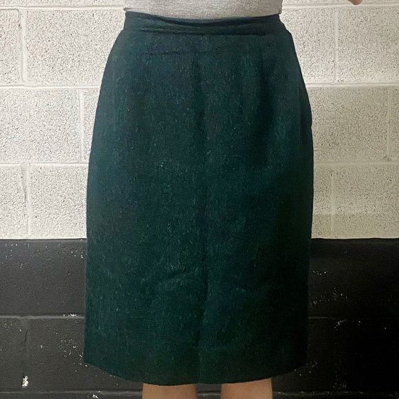 Vintage 1960s Green/Black Mohair Pencil Skirt Size S - Picture 1 of 7